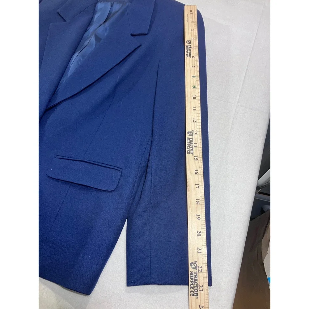 Vintage Pendleton Petite Navy‎ Blue Wool Skirt Suit Set Blazer Size 12 Made USA